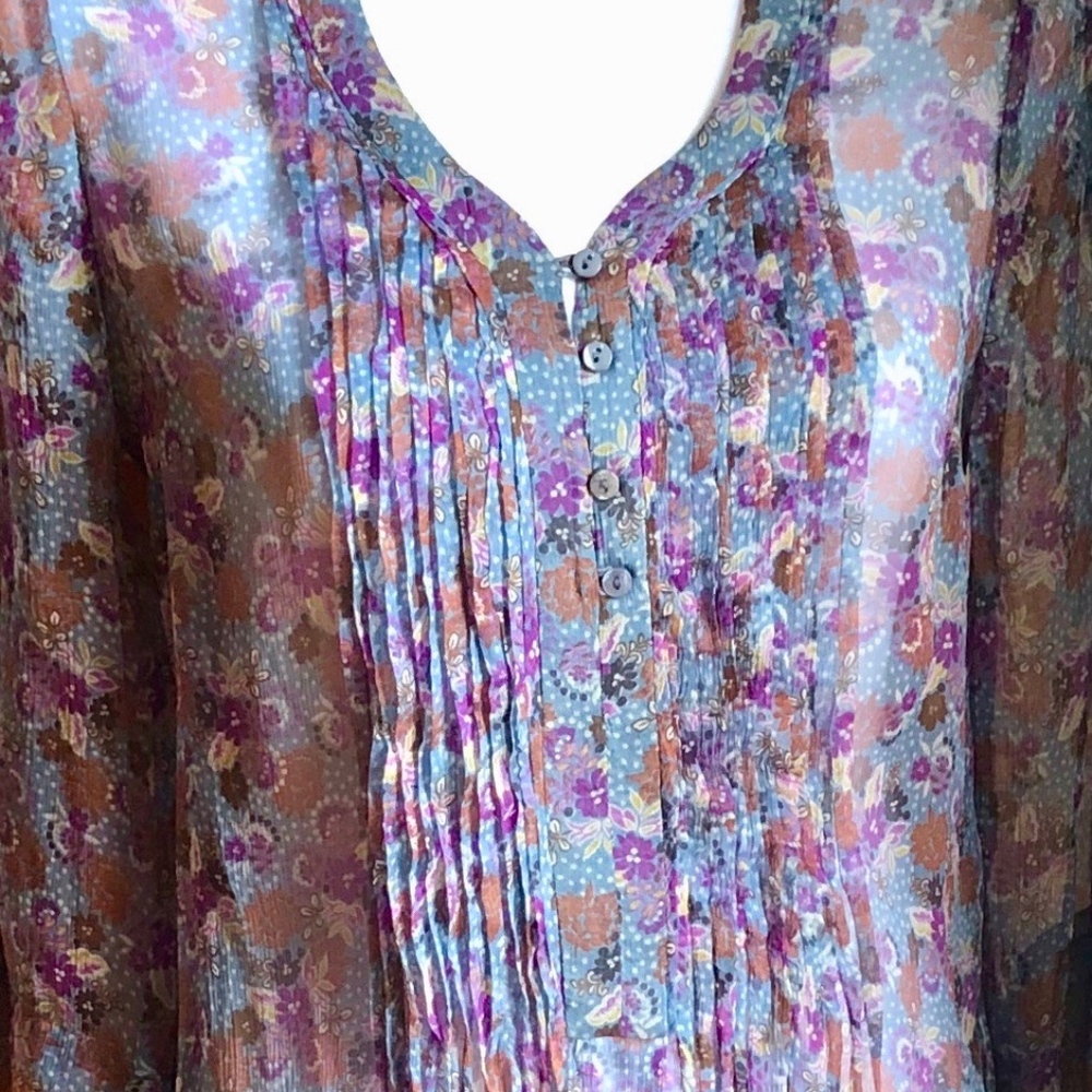 Zara 100% Silk Purple Flowers Blouse Top